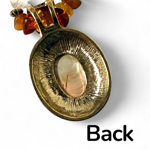 Vintage Avon Amber Glass Bead Pendant 18" Necklace Gold Tone - Picture 7 of 8